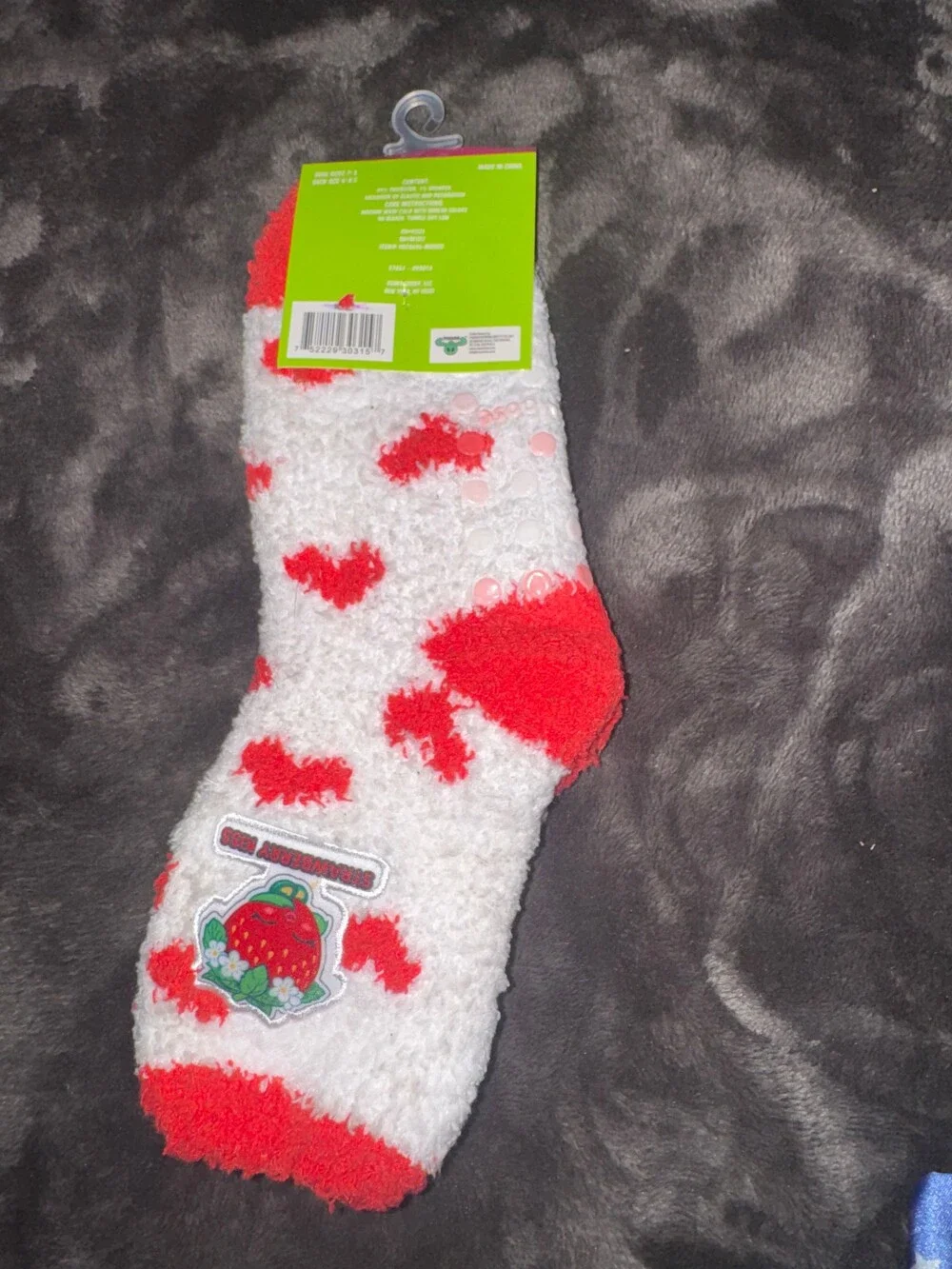 NWT. Shopkins Slipper Socks Size 3-9 Red White Polyester Spandex Non Slip